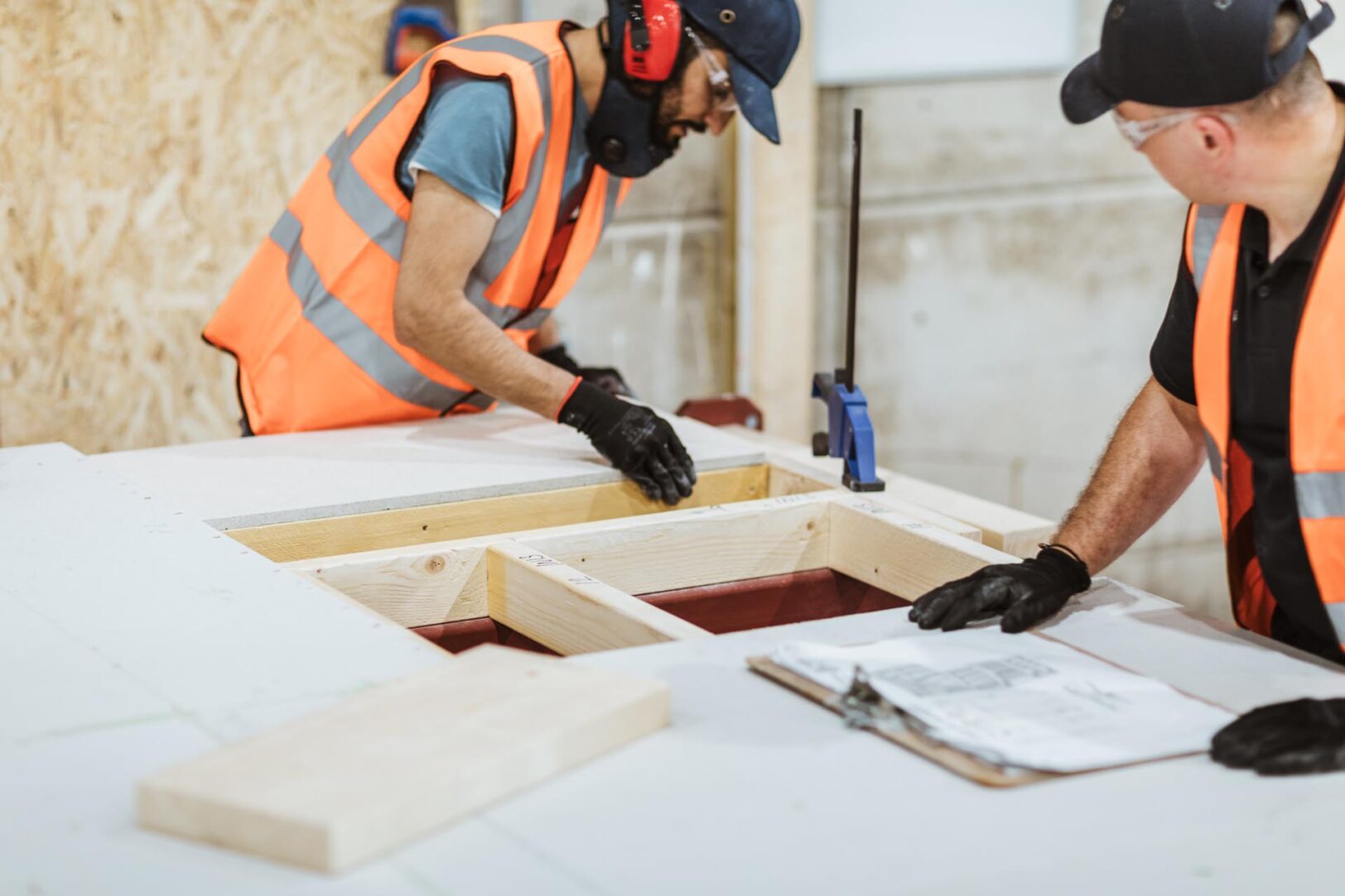 a net zero Timber panel being constructed 